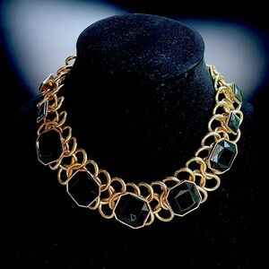 Heavy Choker Black and Gold Tone Unique Statement Necklace
